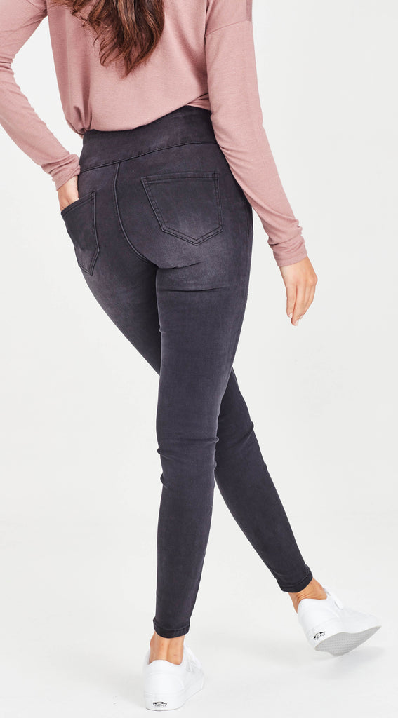 elastic waist stretch denim charcoal jean