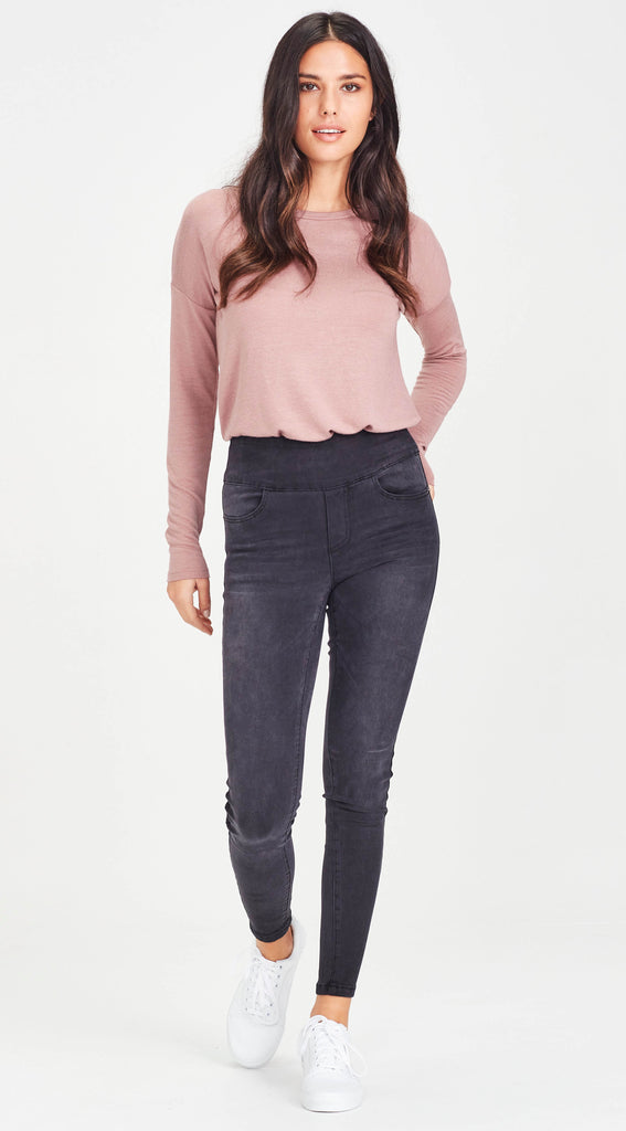 elastic waist stretch denim charcoal jean