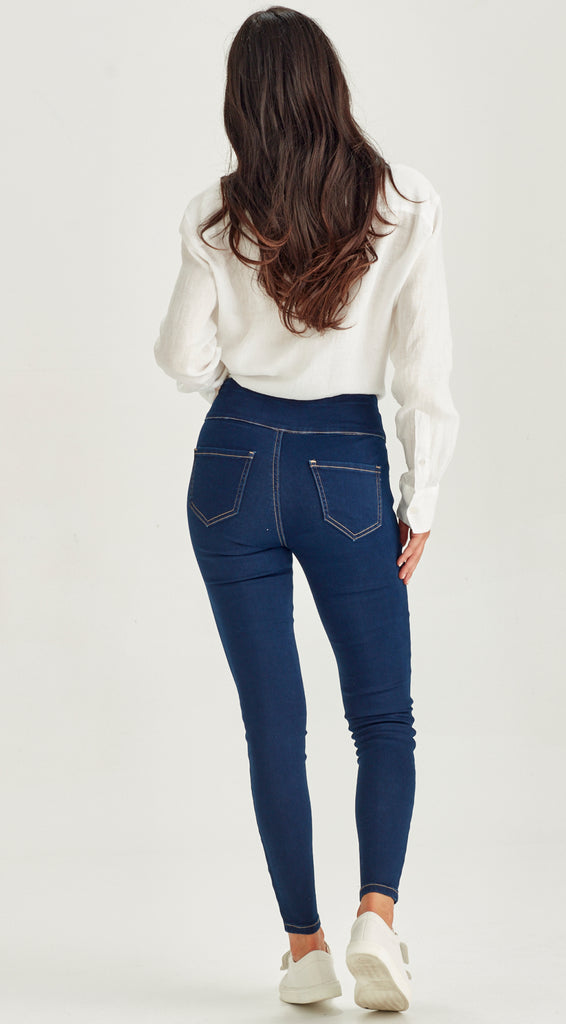 elastic waist stretch denim indigo jean