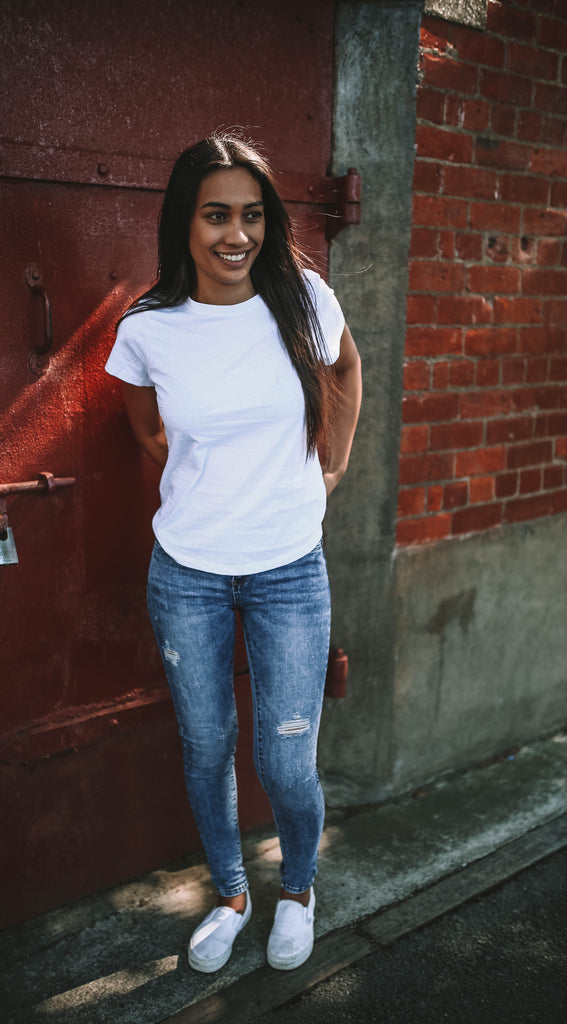 skinny ripped long length blue jean